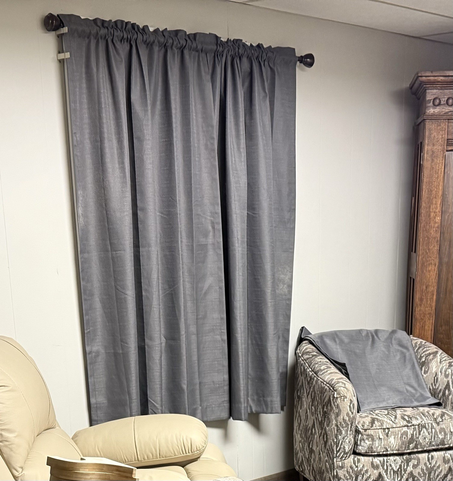 Eclipse Blackout Curtain Panel 42×63 Samara Gray ThermaBack Rod Pocket Lined
