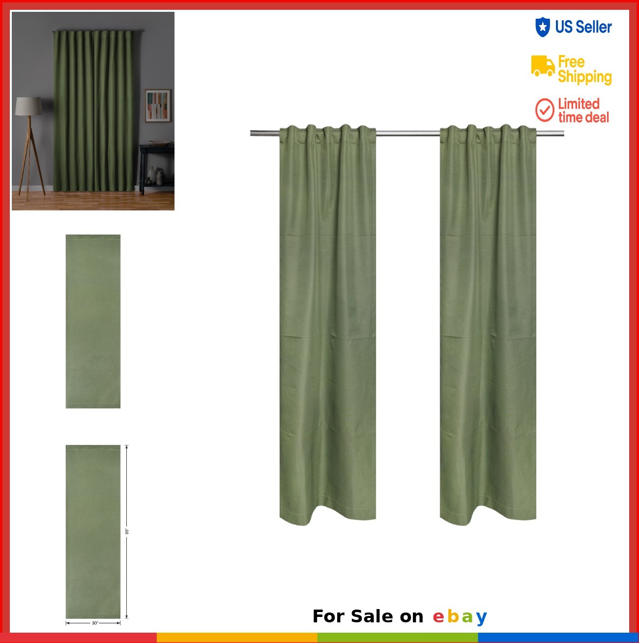Solid Blackout Curtain Panel Pair Set of 2 30×95 Inches Rod Pocket Back Tab