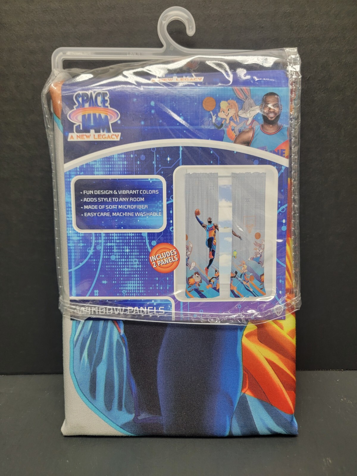 Space Jam Kids Bedroom Window Curtains, 2 Panel Set, 63inch Length, Gray NEW
