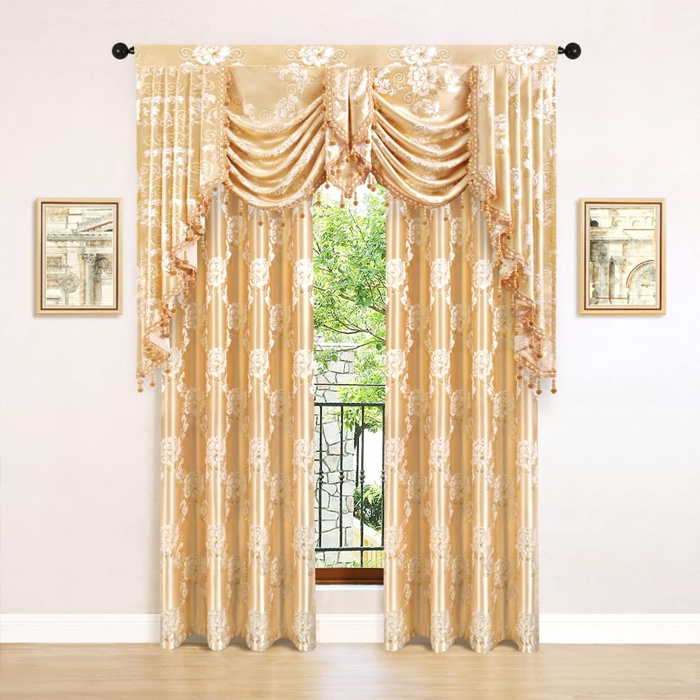 Elkca Floral Jacquard Waterfall Valance For Bedroom Luxury Curtain Valance For