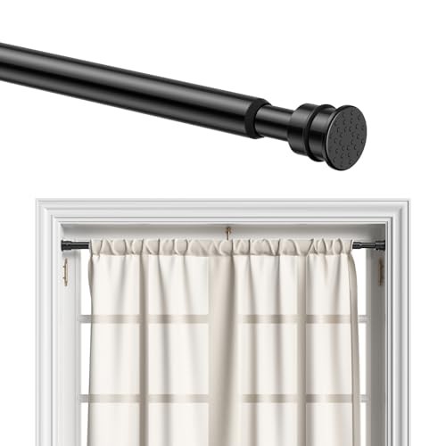 Curtain Rods No Drilling for Windows 28 to 48 Inches,1/2 Inch 28″-48″ Black