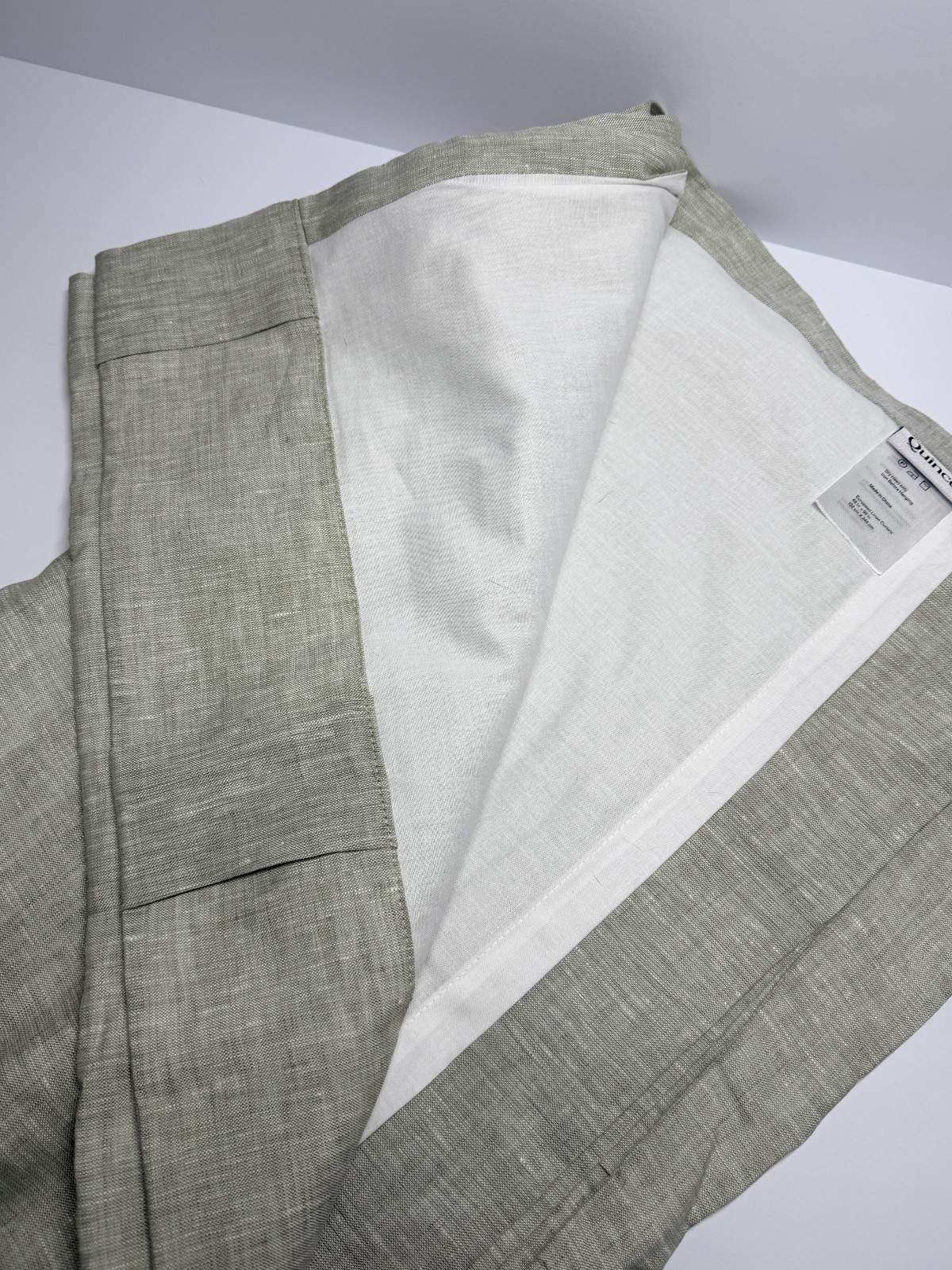 2 Quince European Linen Curtain Panels 48×96 Sage Flax Linen NWOT