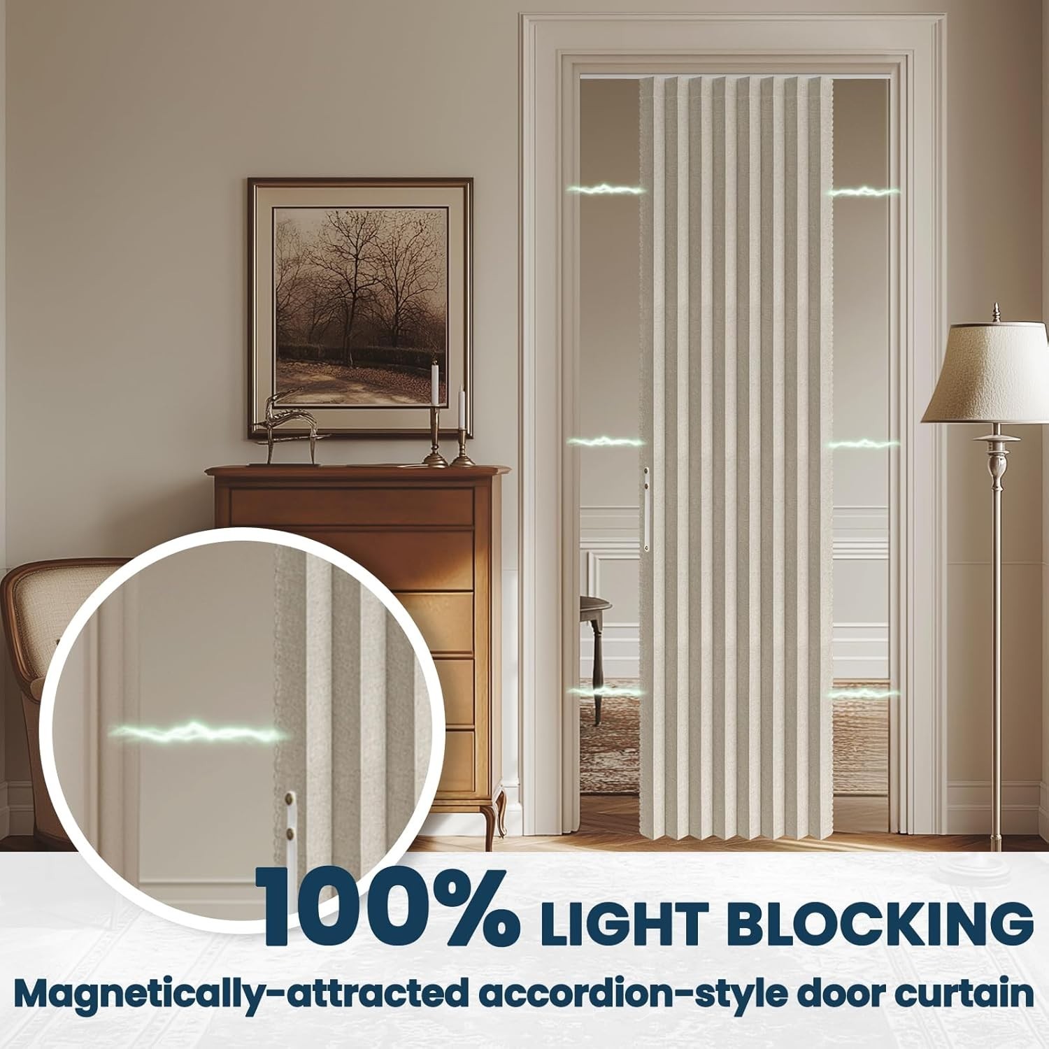 100% Blackout Accordion Door Curtain with Accessories, 43W x 79L, Cream White