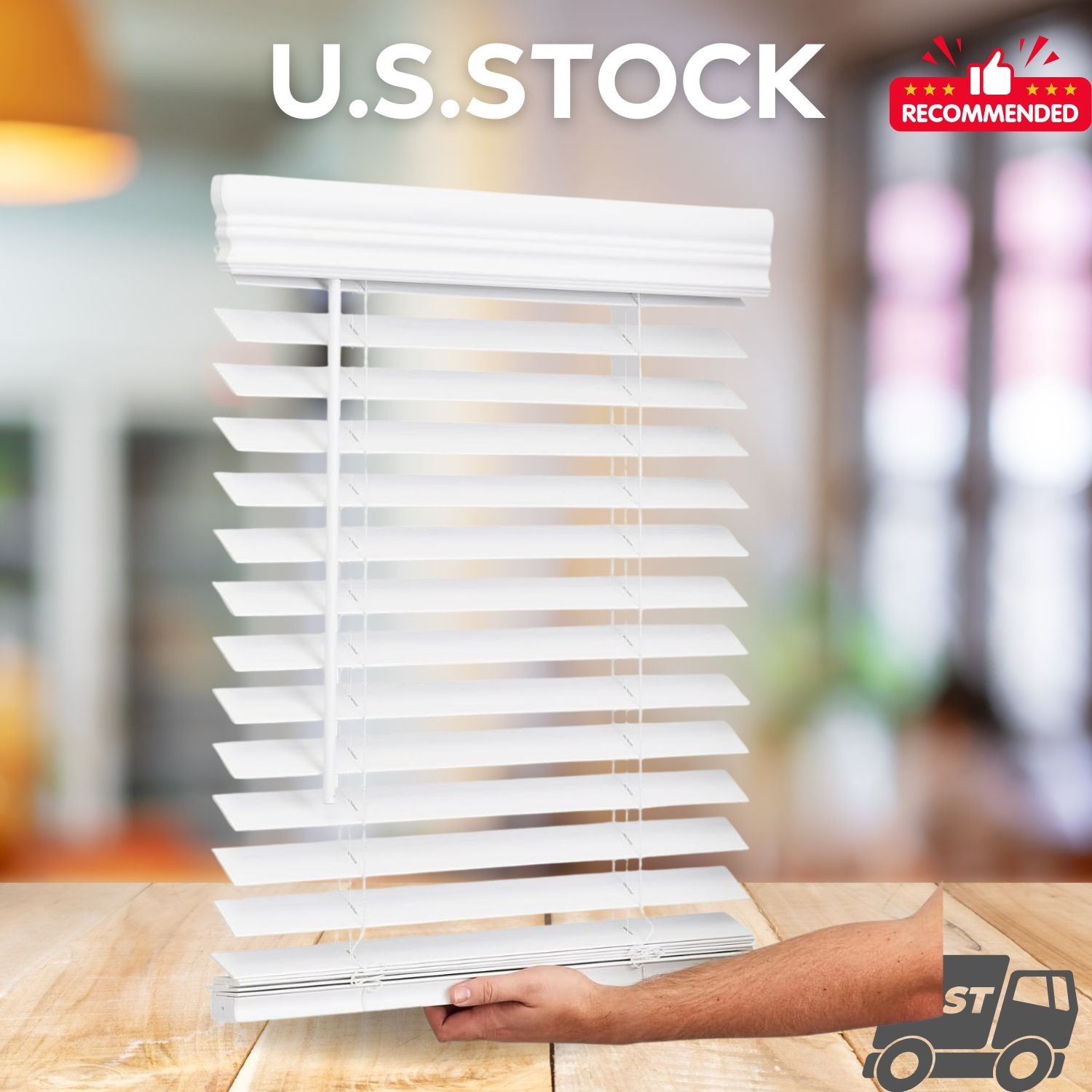 NEW 2 Inch Faux Wood Blind 34.5×60 Cordless Embossed Bright White