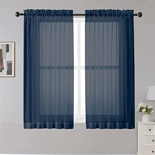 Sheer Curtains Navy 45 inches Long, Light 42″W x 45″L (Pack of 2) Navy Blue