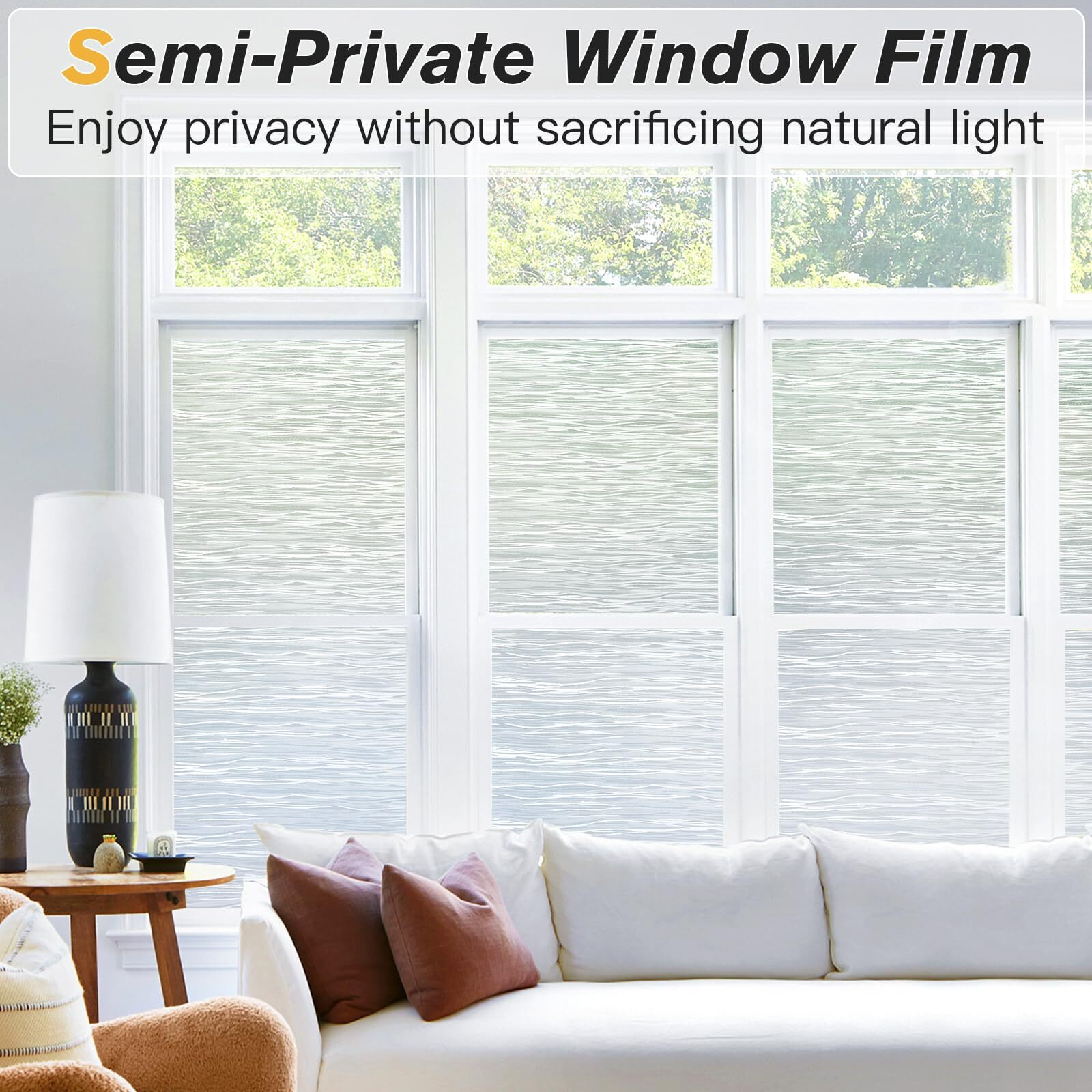rabbitgoo Window Film Privacy Wave Static Cling Glass Sticker Opaque Decorative