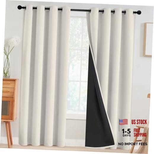 100% Blackout Curtains for Bedroom,Thermal 52″W x 84″L (Pack of 2) Cream