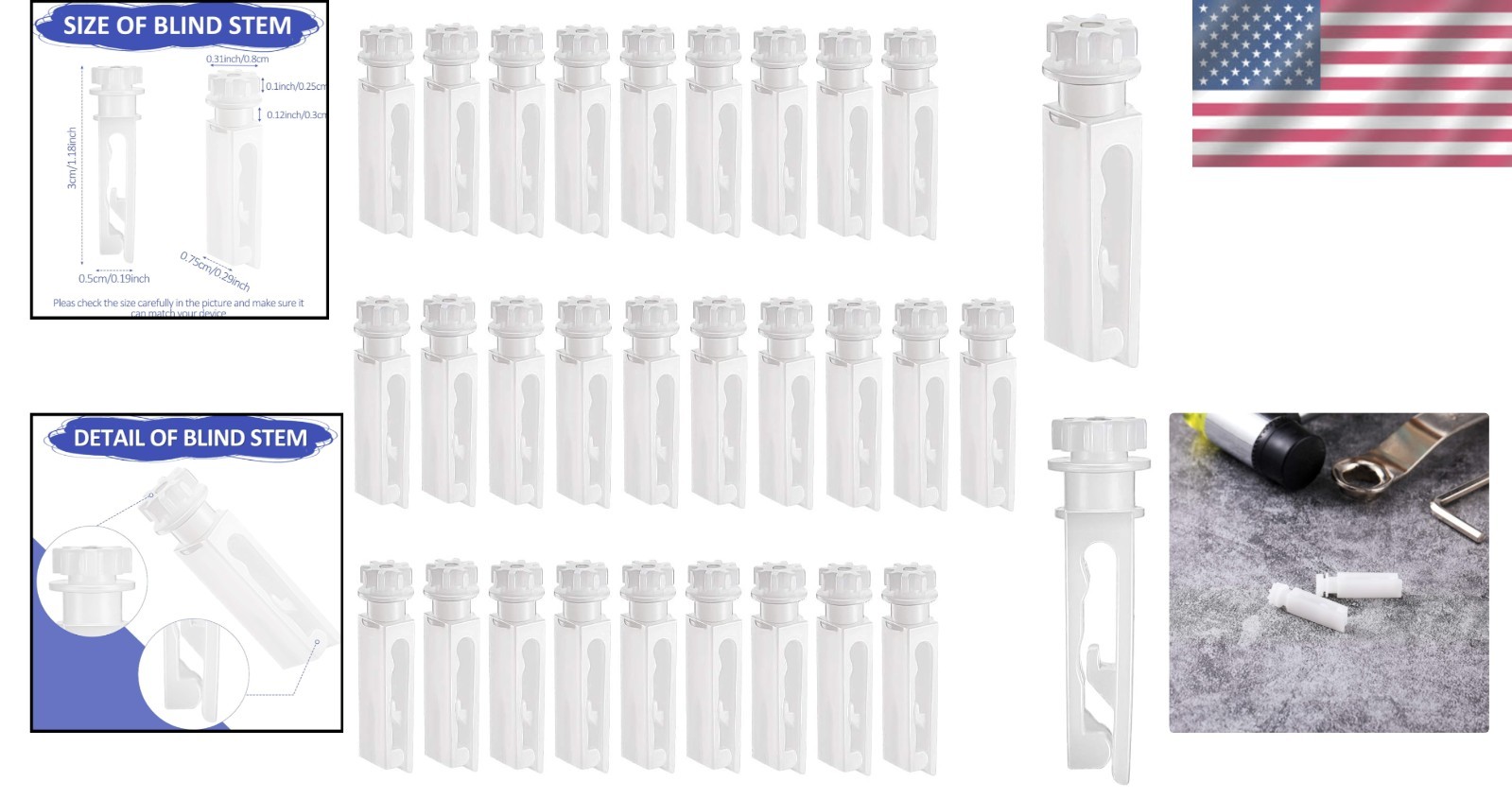 Vertical Blind Replacement Stems 30 White Clips for Window Curtain Accessories