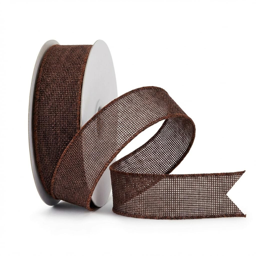 Dark Brown Burlap Wired Ribbon Wire Edge 11/2 Inch x 20 Yards Decor