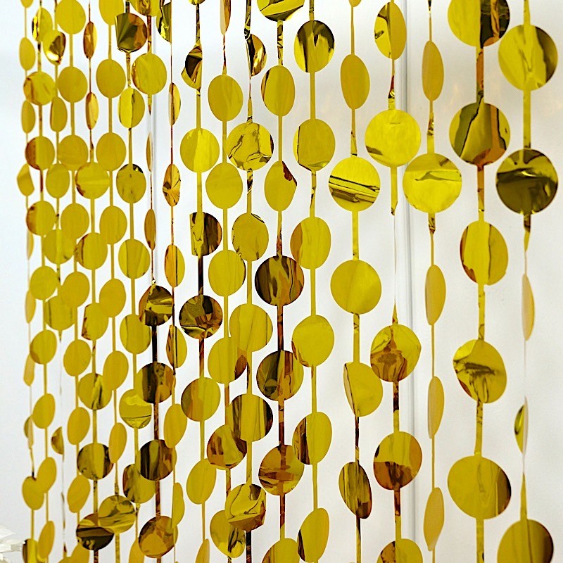 3 ft x 6.5 ft GOLD Metallic Round Foil Tassels Fringe CURTAINS Party Home