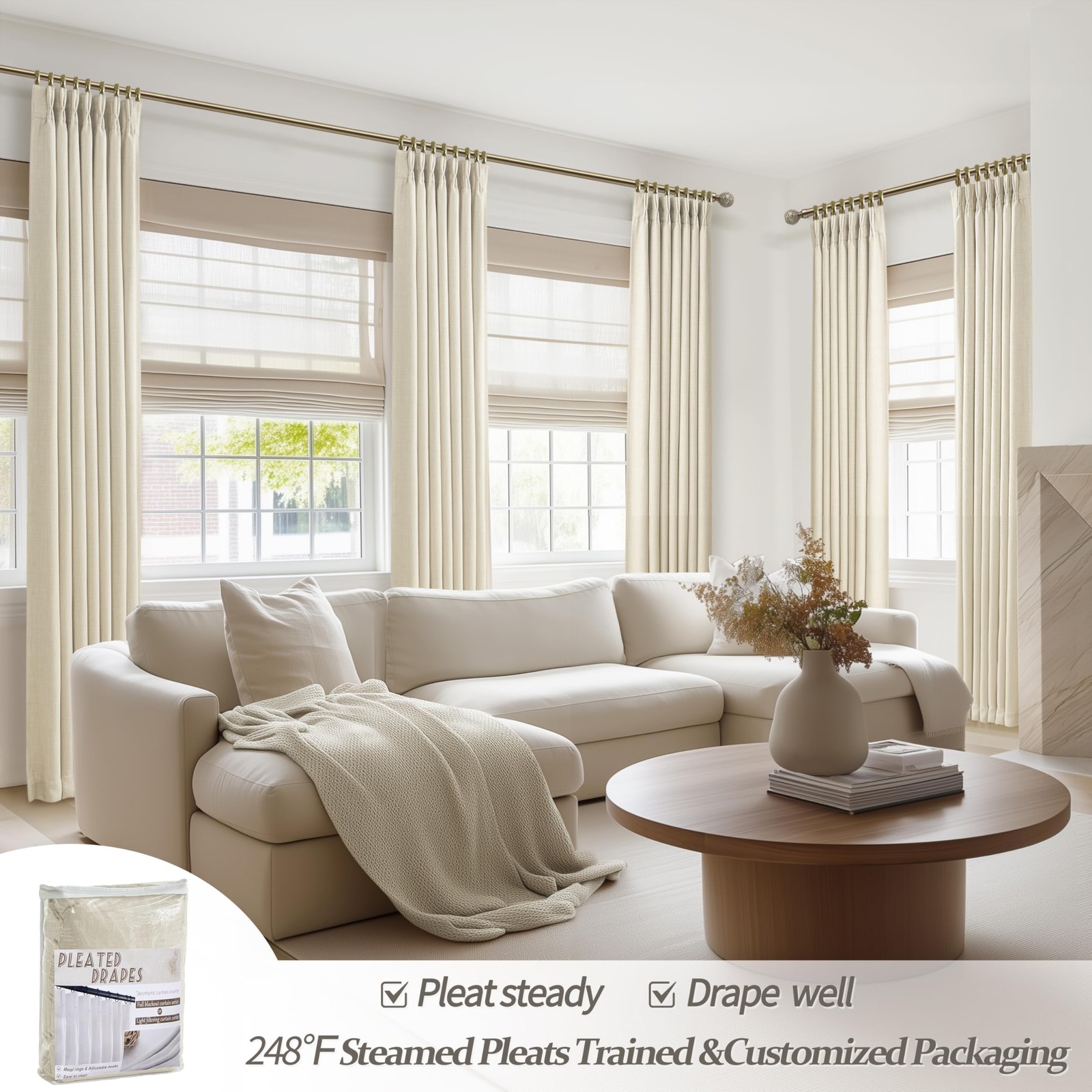 PleatedDrapes Custom Blackout Memory Trained Pinch Pleated Dining Room Curtai…