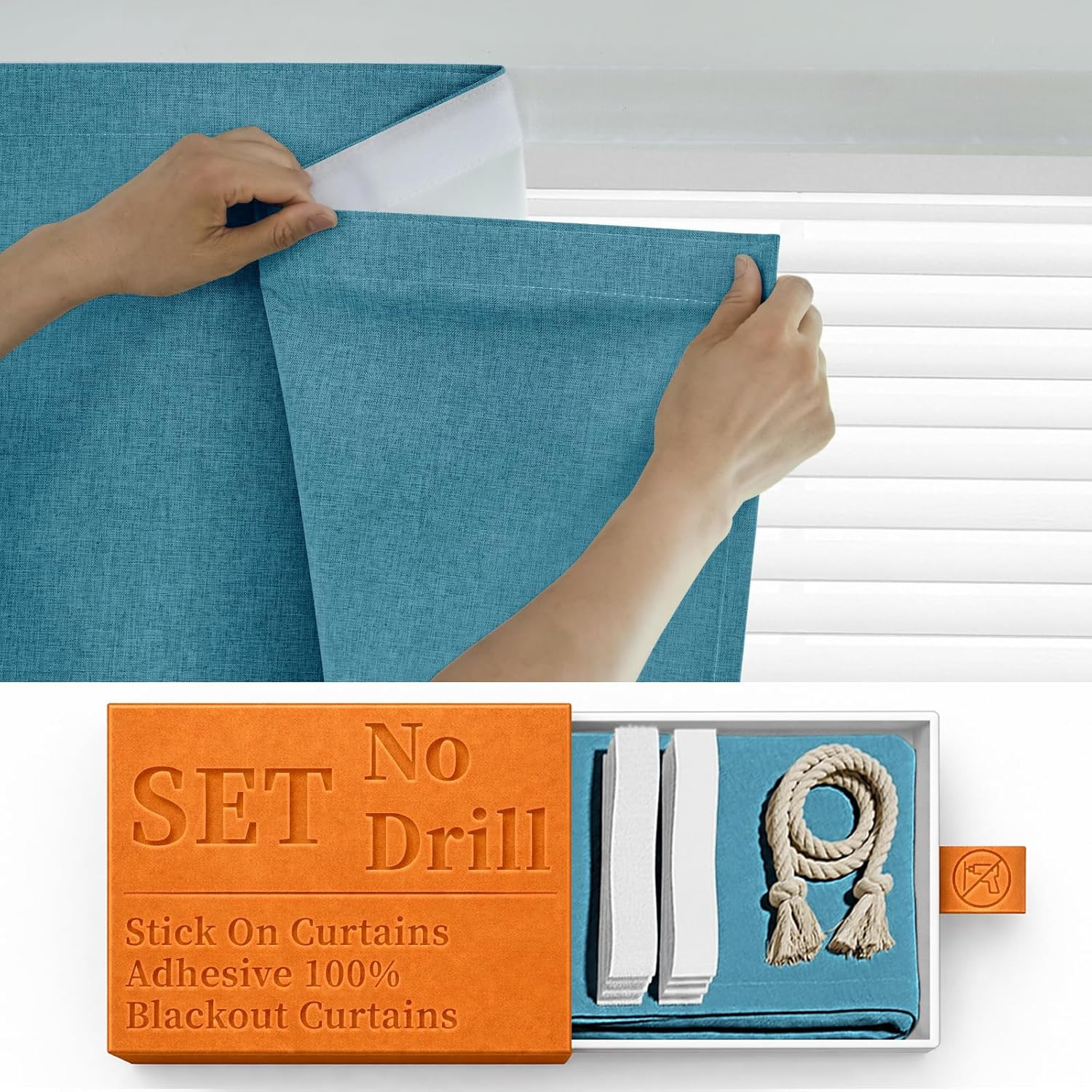100% Blackout Magic Tape Stick on Curtains Window Shades Pull down Blackout Wind