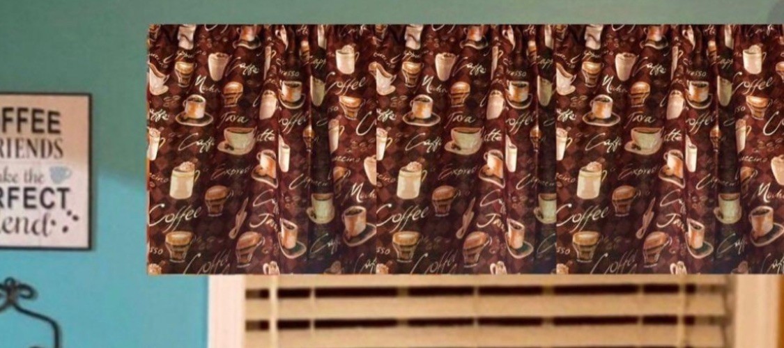 Coffee Shoppe Window Curtain Valance 43″W 14”L, Home Decor, Gift Idea