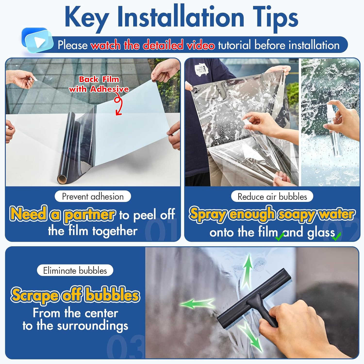 One Way Privacy Window Film with 3 Tools, Reflective Window Tint
