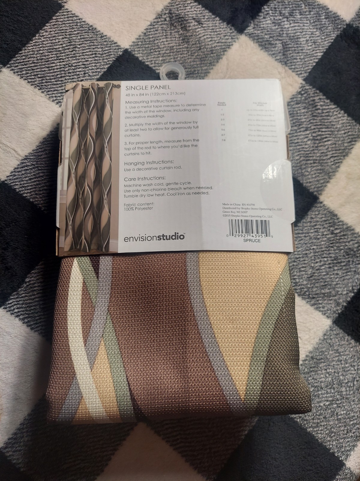 NWT Single Gray Brown Tan Geo Wave Curtain Panel Drapes 48in X 84in Grommet