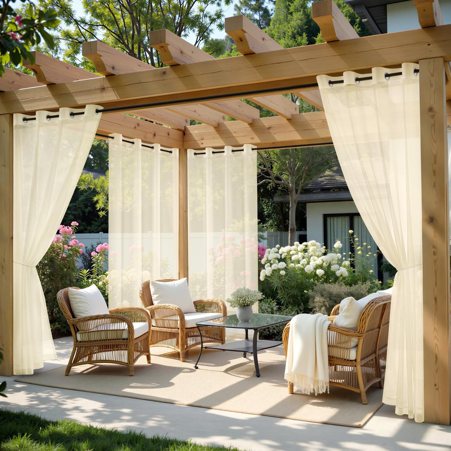 MIULEE Outdoor Curtain for Patio Waterproof, 4 Panels 54 x 84 Inch – Grommet Out