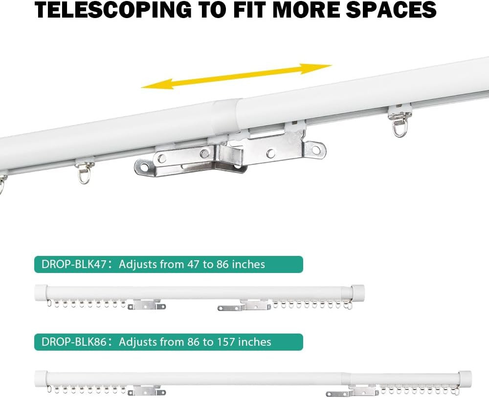 Heavy Duty Adjustable Traverse Curtain Rod, Smooth Glide, 47-86″ White