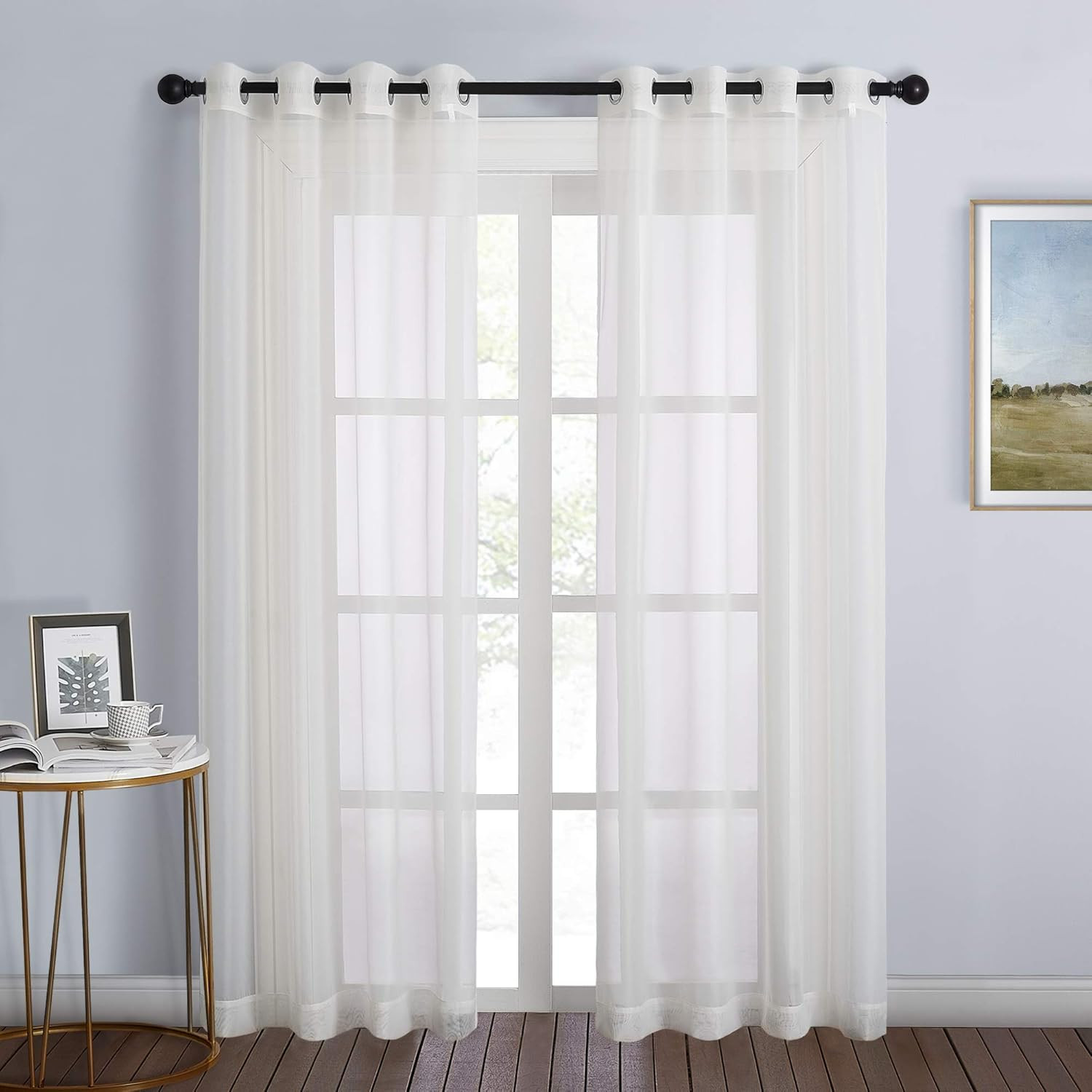 Sheer Curtains for Bedroom Windows 84 Inch Length, Grommet Casual Voile Sheer wi