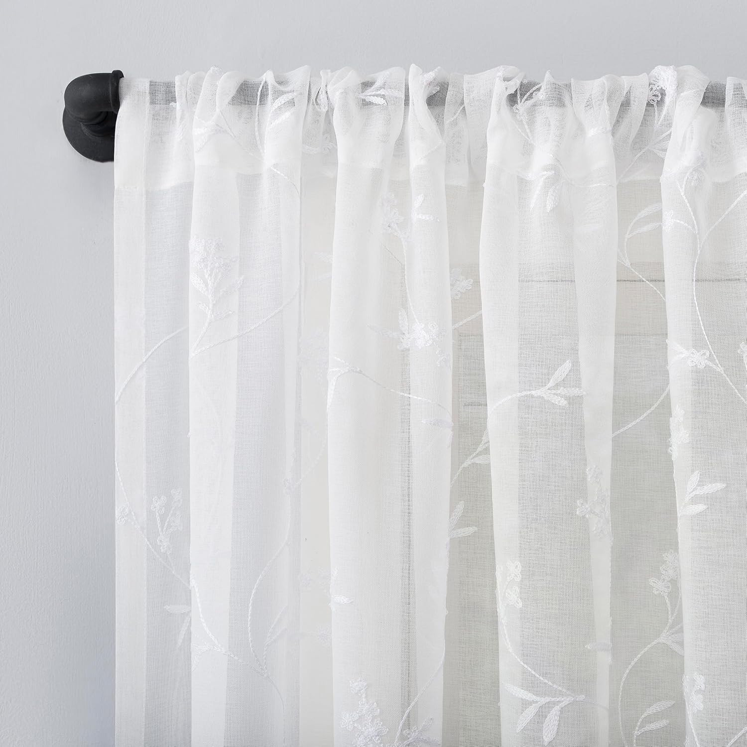 Delia Embroidered Floral Sheer Rod Pocket Curtain Valance, 50″ X 17″, Ivory Off-