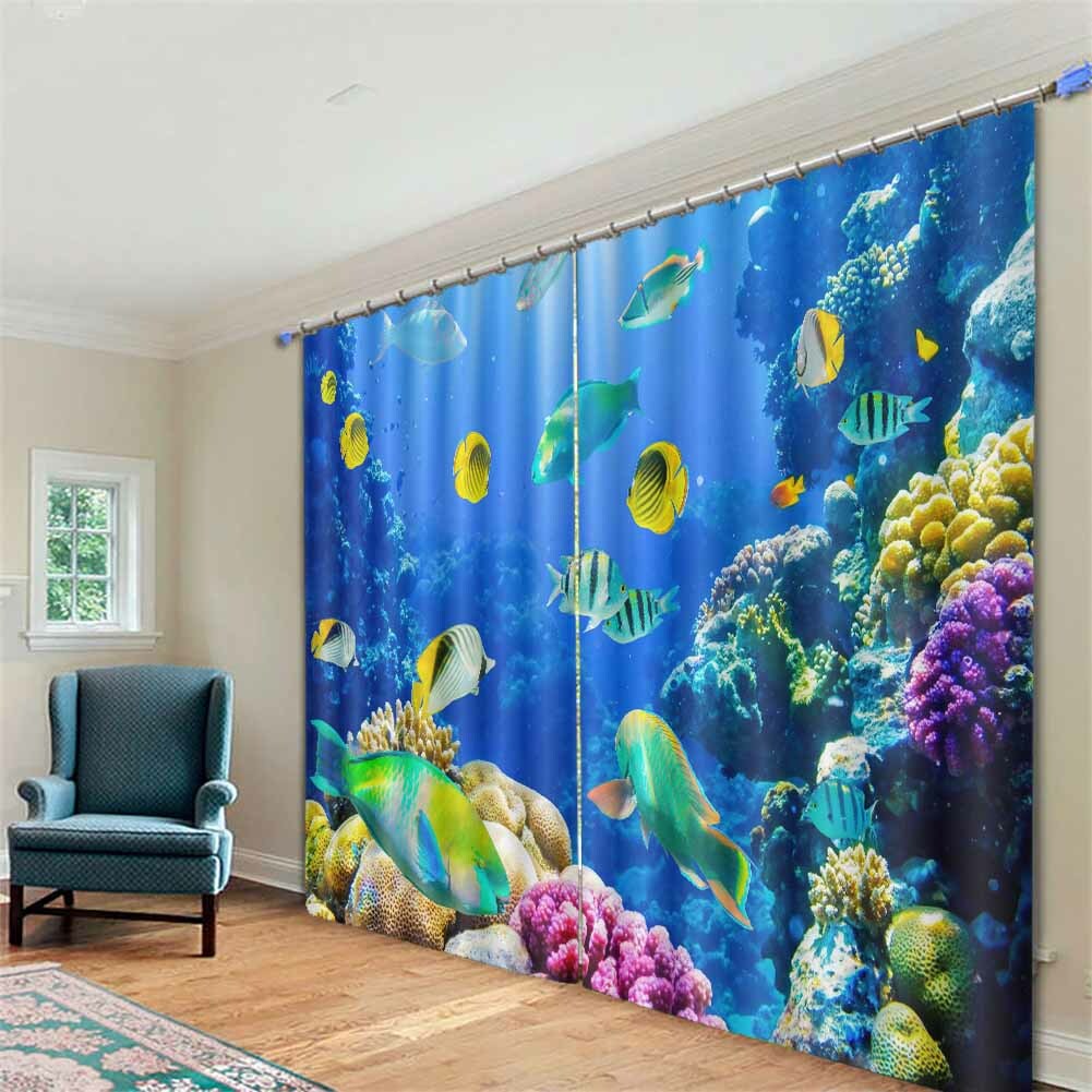 Blue Green Skin Fish 3D Curtain Blockout Photo Printing Curtains Drape Fabric