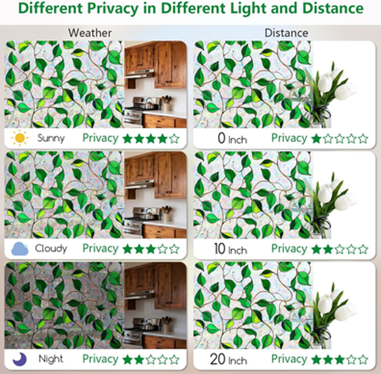 Decorative Window Film Rainbow Stained Glass Privacy Clings Sun Blocking Vinyl