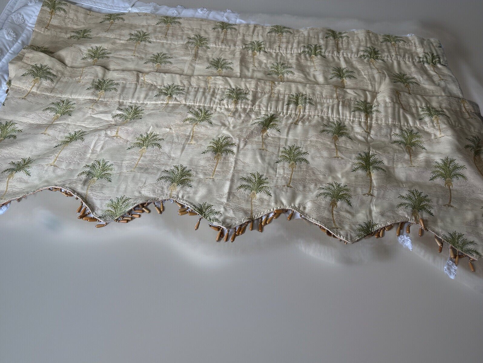 2 Kensington Home Tapestry Palm Tree Valance Tropical Beaded Coastal Home 54×18