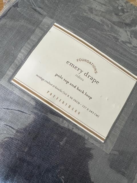 Pottery Barn Set/2 Emery Linen Curtain Panels Indigo Blue 50″x96″ Cotton Lining