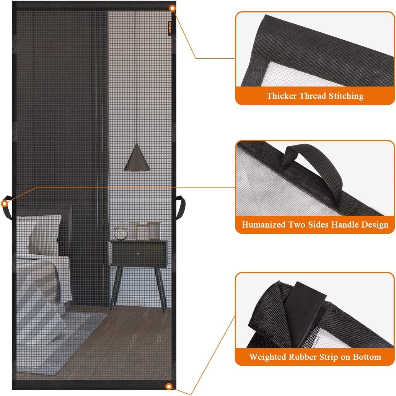 Hanging Screen Door, Fits Door Size 32″ x 80″ Curtain Size 34” x 81”, Upgra…