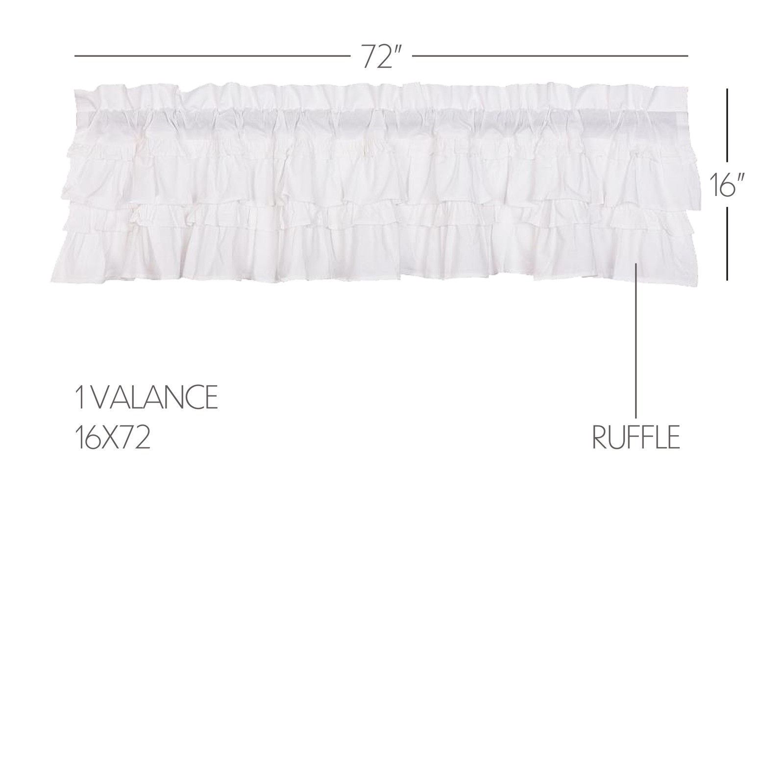Muslin Ruffled Bleached White Set (1 Valance 16×72 ; 2 Tier 24×36) VHC Brands