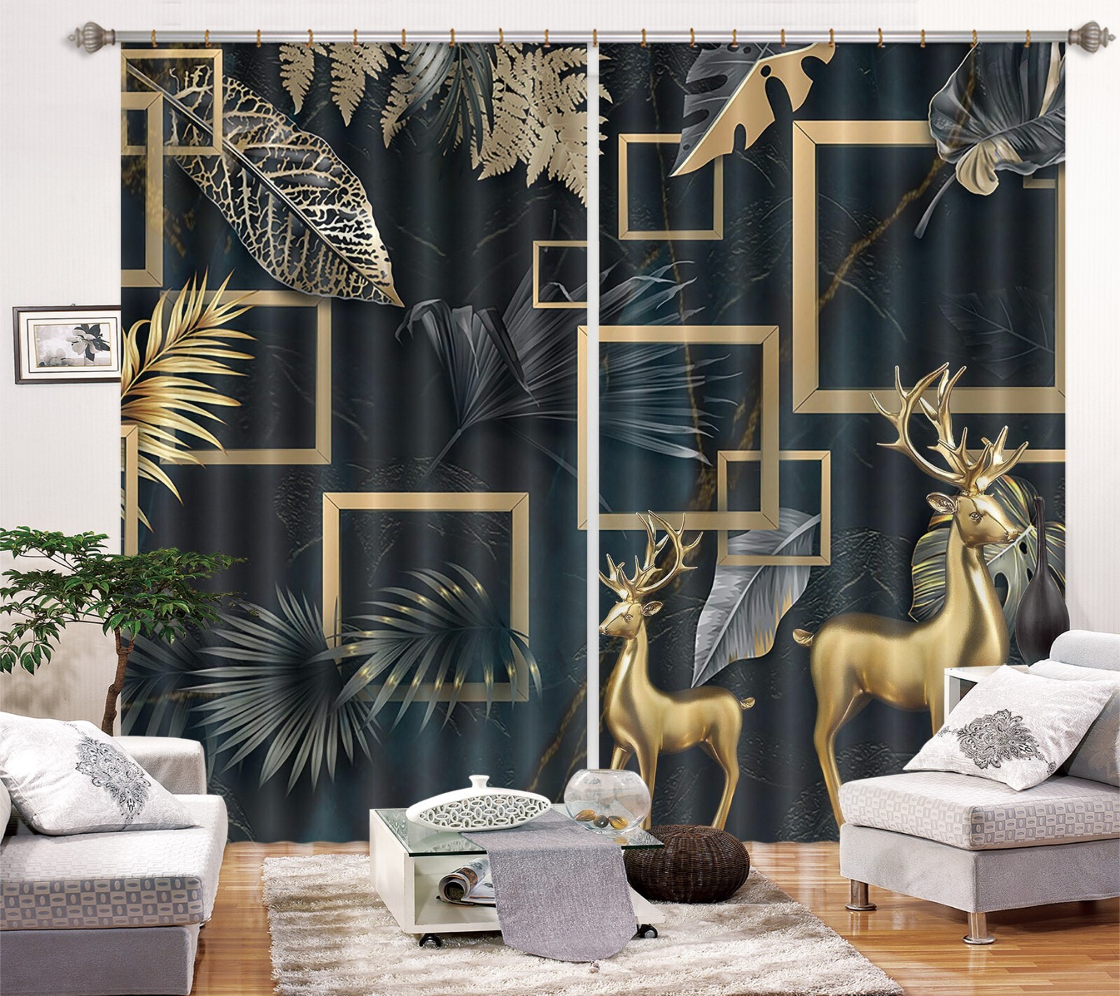 3D Black Leaf Graphics A6283 Photo Curtain Window Blockout Fabric Amy 2024