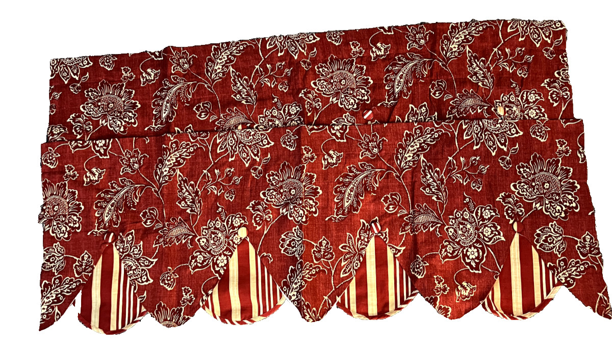williamsburg scalloped valance curtain pair red floral everard country 49×17