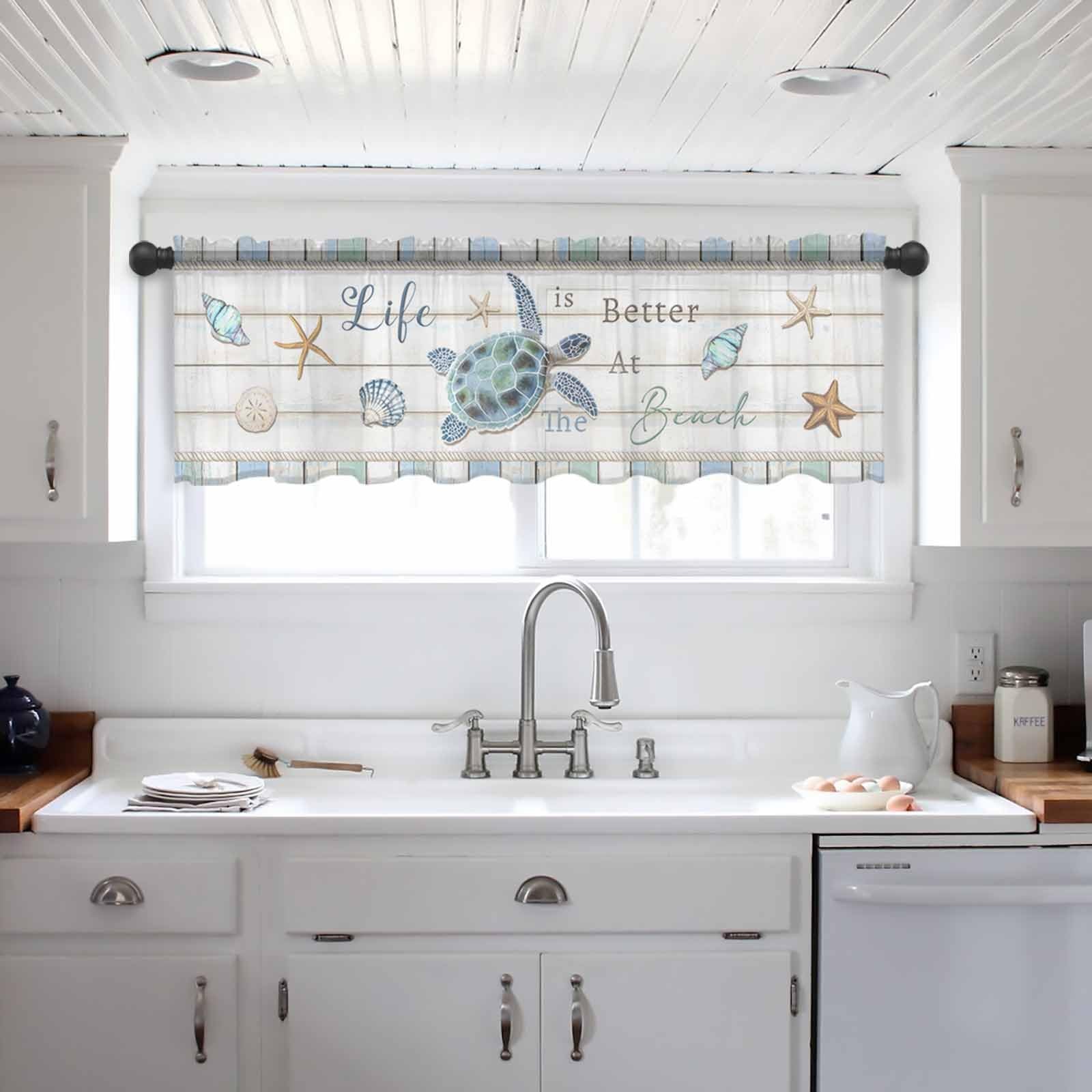 Ocean Turtle Sheer Valance Curtains 12 Inch Length for Kitchen/Living Room/Ba…