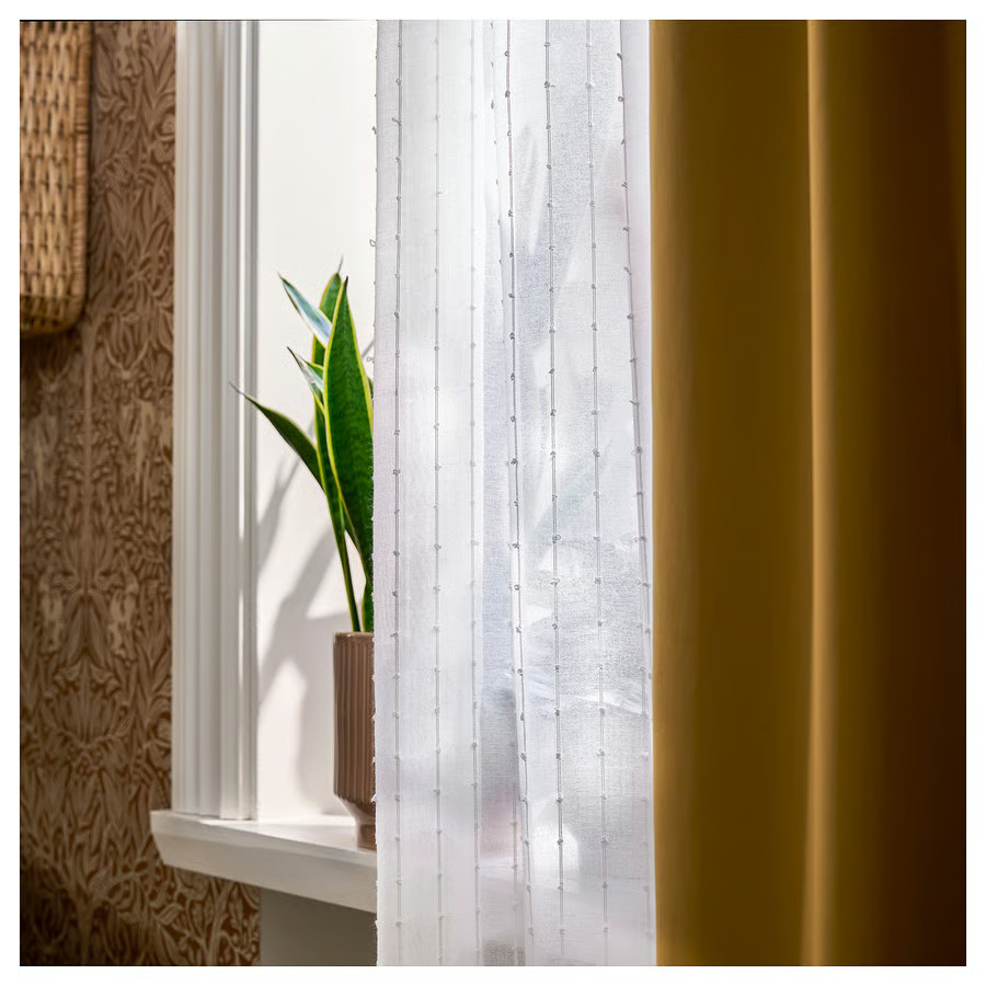 Ikea LILL Sheer Mesh White Canopy Drapes Curtains 2 Panels (1 Pair) 110″ x 98″