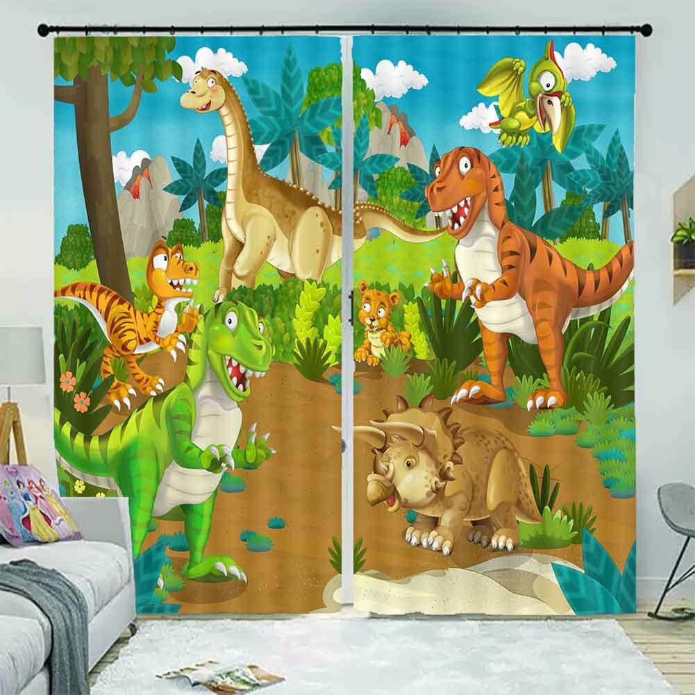 Dinosaur World Baby 3D Blockout Photo Print Curtain Fabric Curtains Window