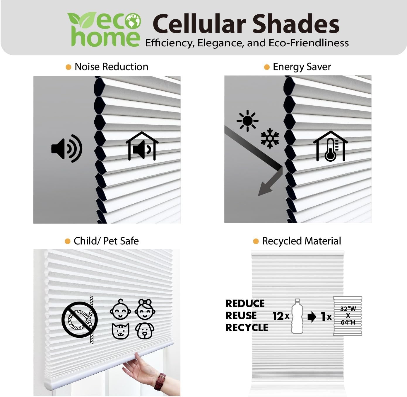 Cordless Blackout Cellular Shade – Energy-Saving, Inside/Outside Mount