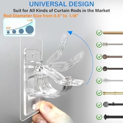 24-Pack Self Adhesive Curtain Rod Holders, No Drill Hooks for Home Decor