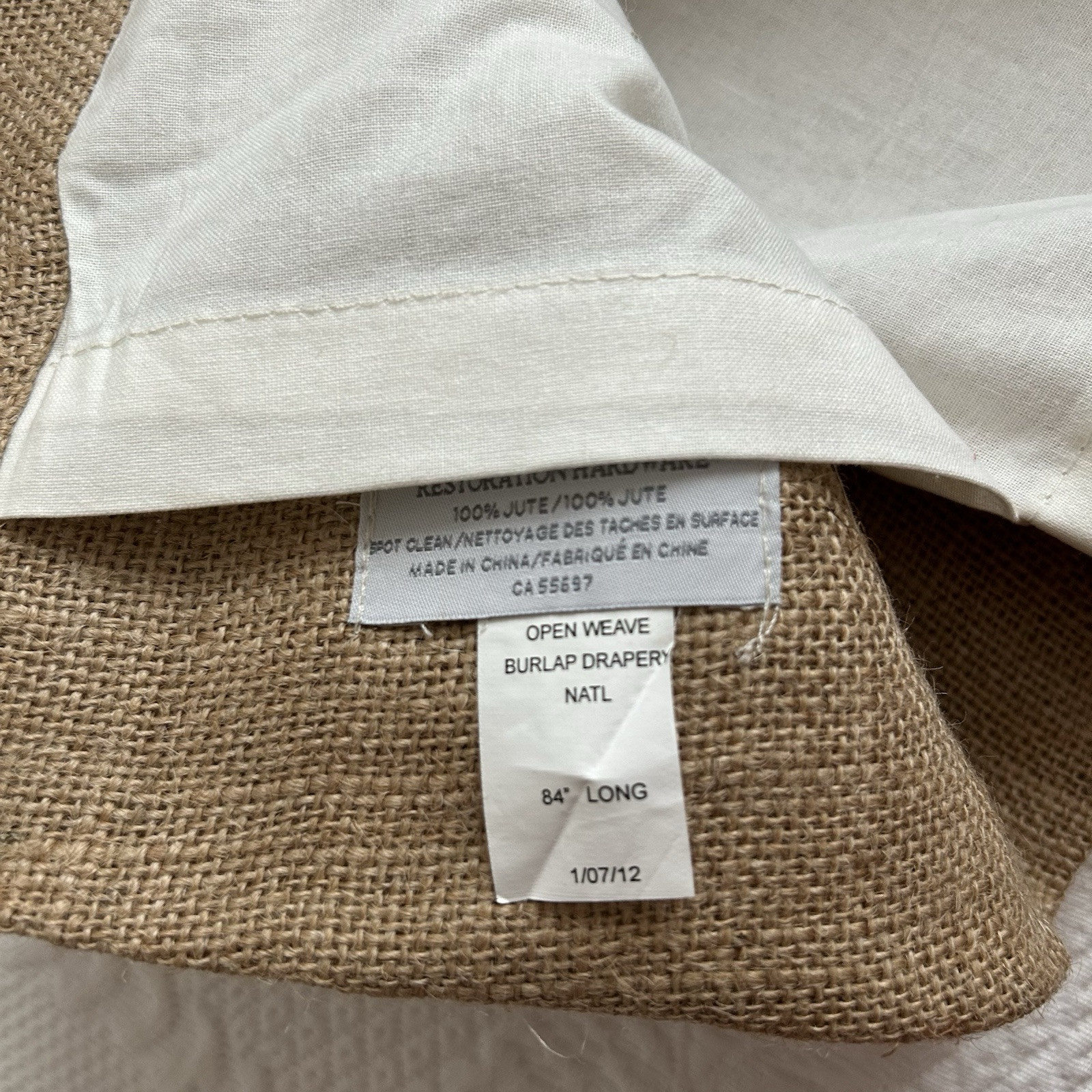 Restoration Hardware Drapery Open Weave Burlap Drapery 84″ x 50″