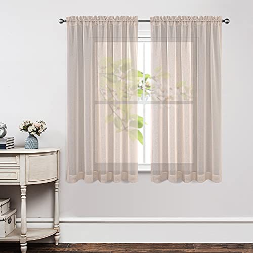 Sheer Curtains 63 Inch Length 2 Panels Set, Rod 54″W x 63″L (Pack of 2) Linen