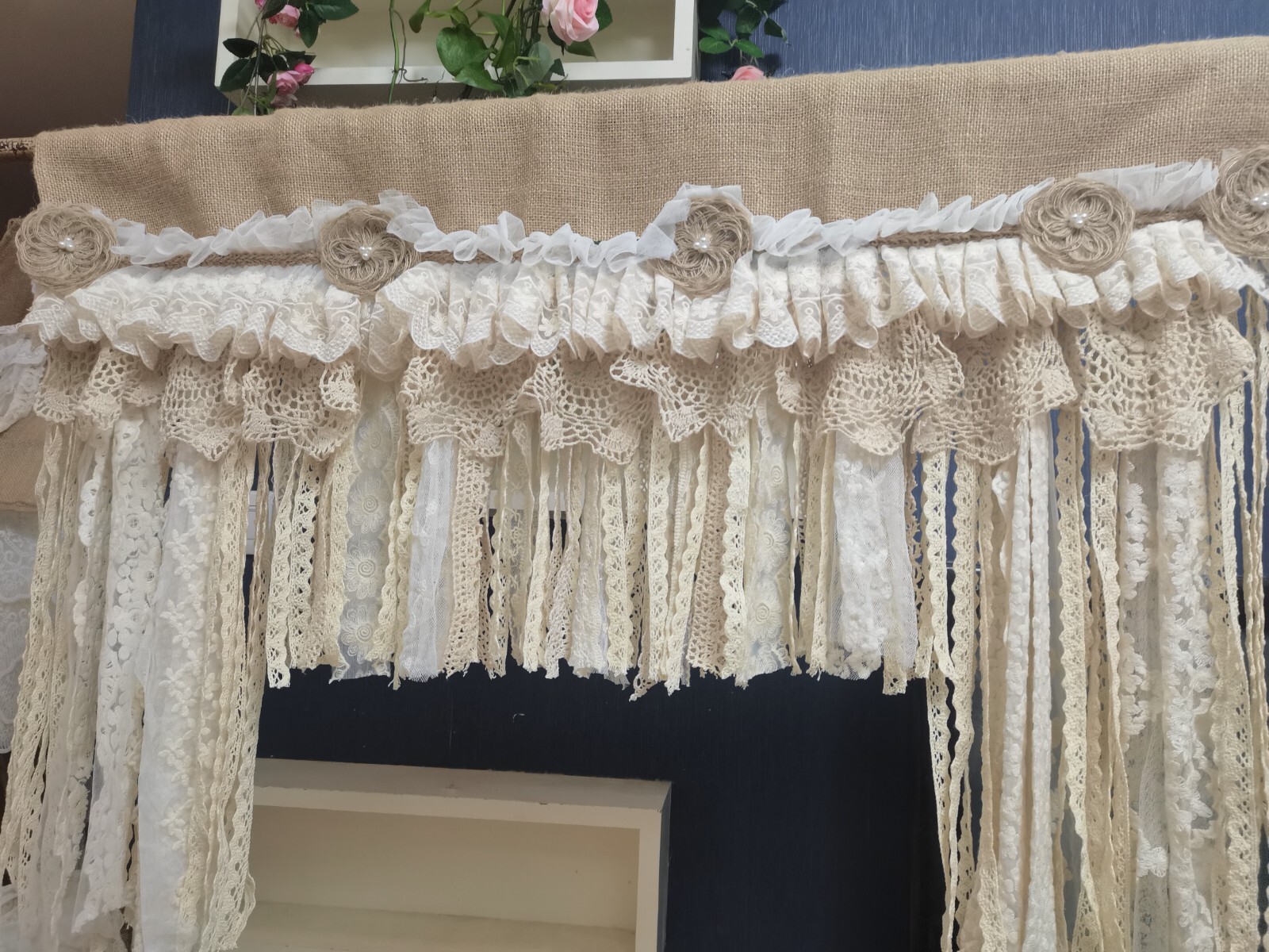 Rustic Vintage Unique Bedroom Valance Burlap Kitchen Valance Curtain Wedding