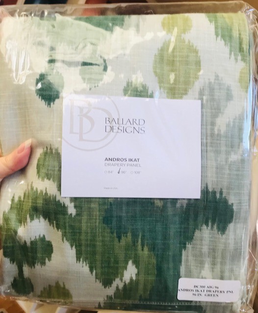 Ballard Designs Andros Ikat Drapes Set 2 Green 50x 96 Curtains Pair New🦩.