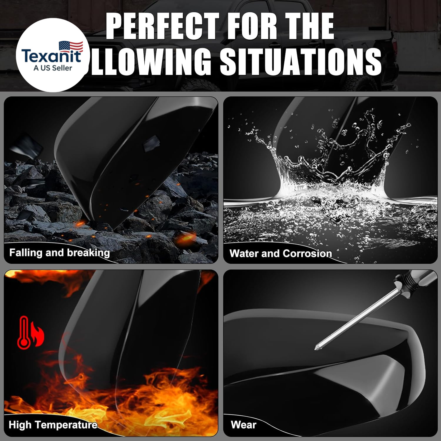 Gloss Black Replacement Mirror Cover Caps for 2016-2023 Toyota Tacoma with Turn