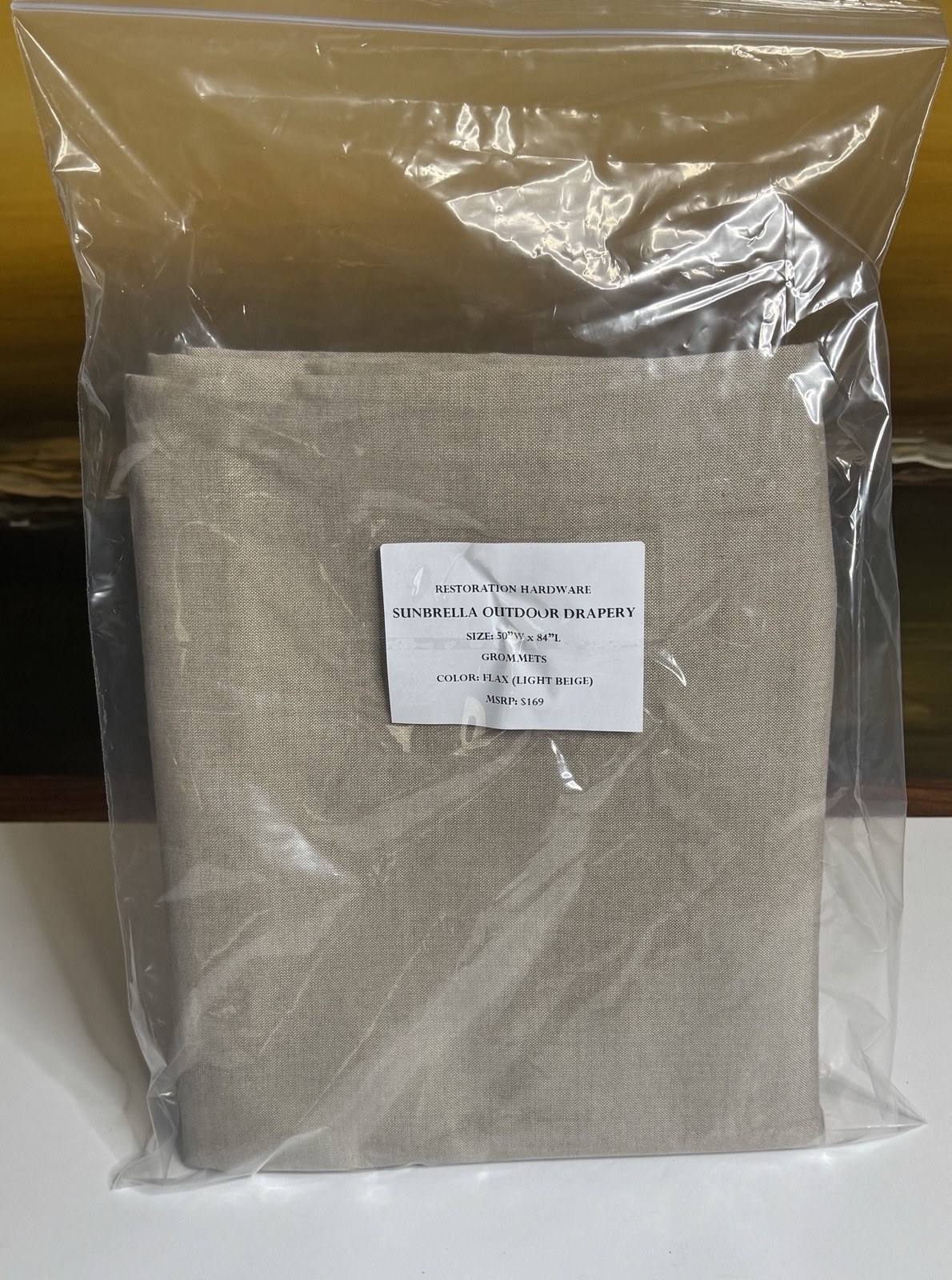 Restoration Hardware Sunbrella Outdoor Drapery Grommets 50″W x 84″L Flax $169