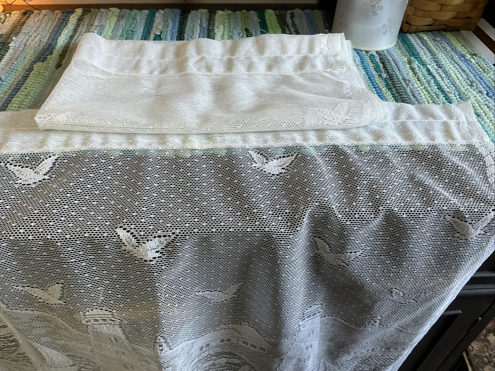(2) White Lace LIGHTHOUSE Pair Swag Valance 34″L x 30″w A38