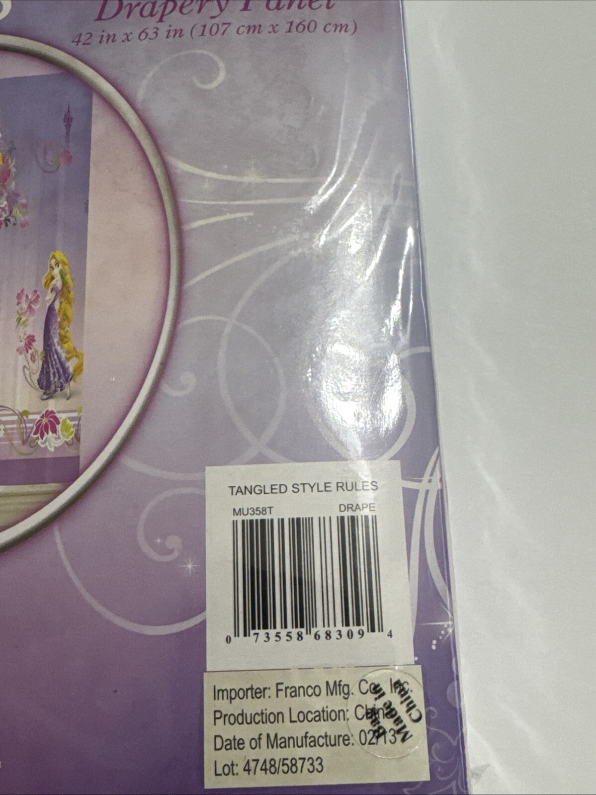 Disney Princess Tangled Lights Off Room Darkening Drapery Single Panel 42 X 63