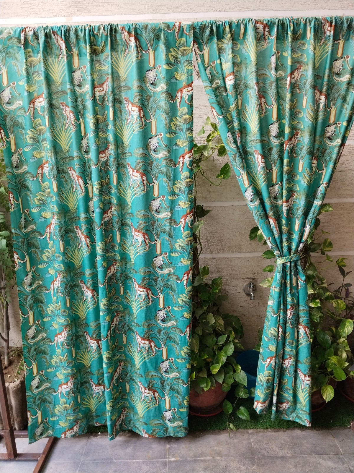 Jungle Animal Cotton Curtains, Monkey Tiger Drapes,for Kitchen Dining,Christmas