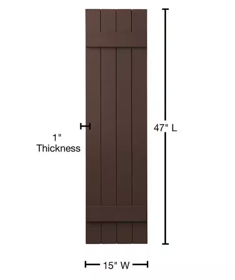Brown 15 in. x 47 in. Polypropylene 4-Board Closed Board & Batten Shutters Pair