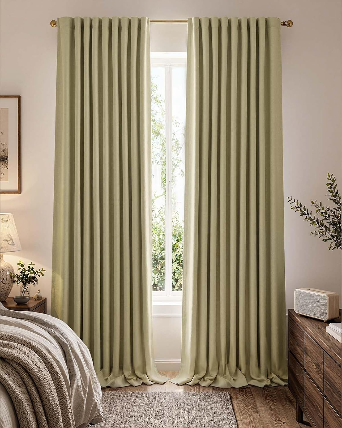 108 Inch Curtains for Living Room Sage Green Chenille Bedroom Curtains Thermal N