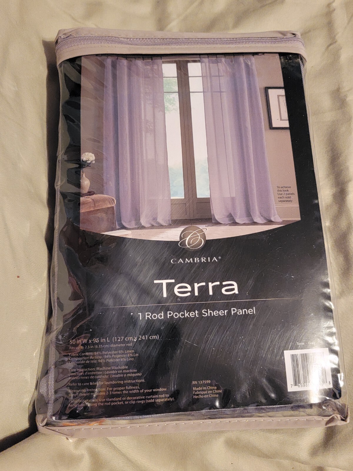 Cambria One Rod Pocket Sheer Panel 95 Inch length
