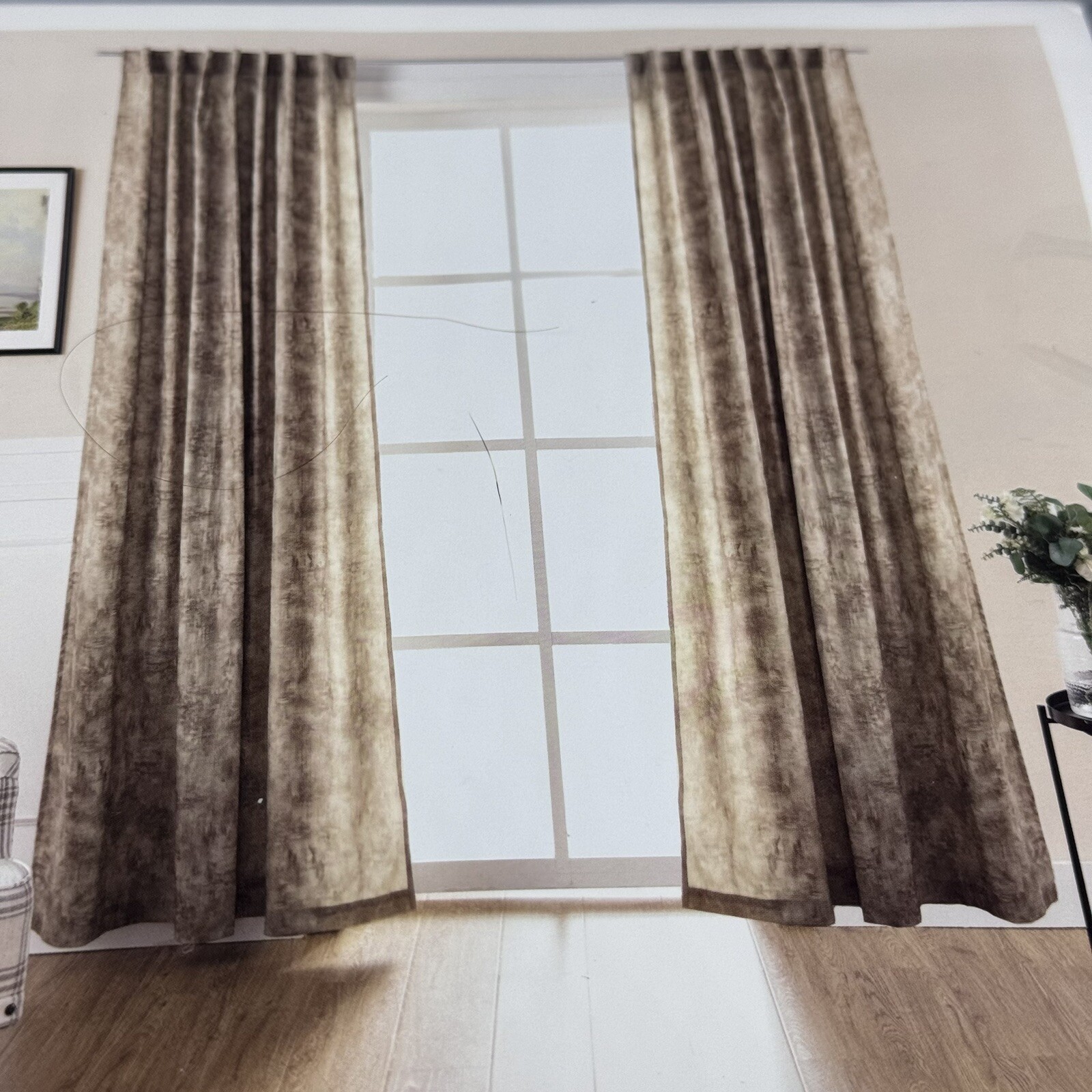 CALLISTO HOME 52×96 Scroll Champagne Rod Pocket Window Curtain Panels Set Of 2