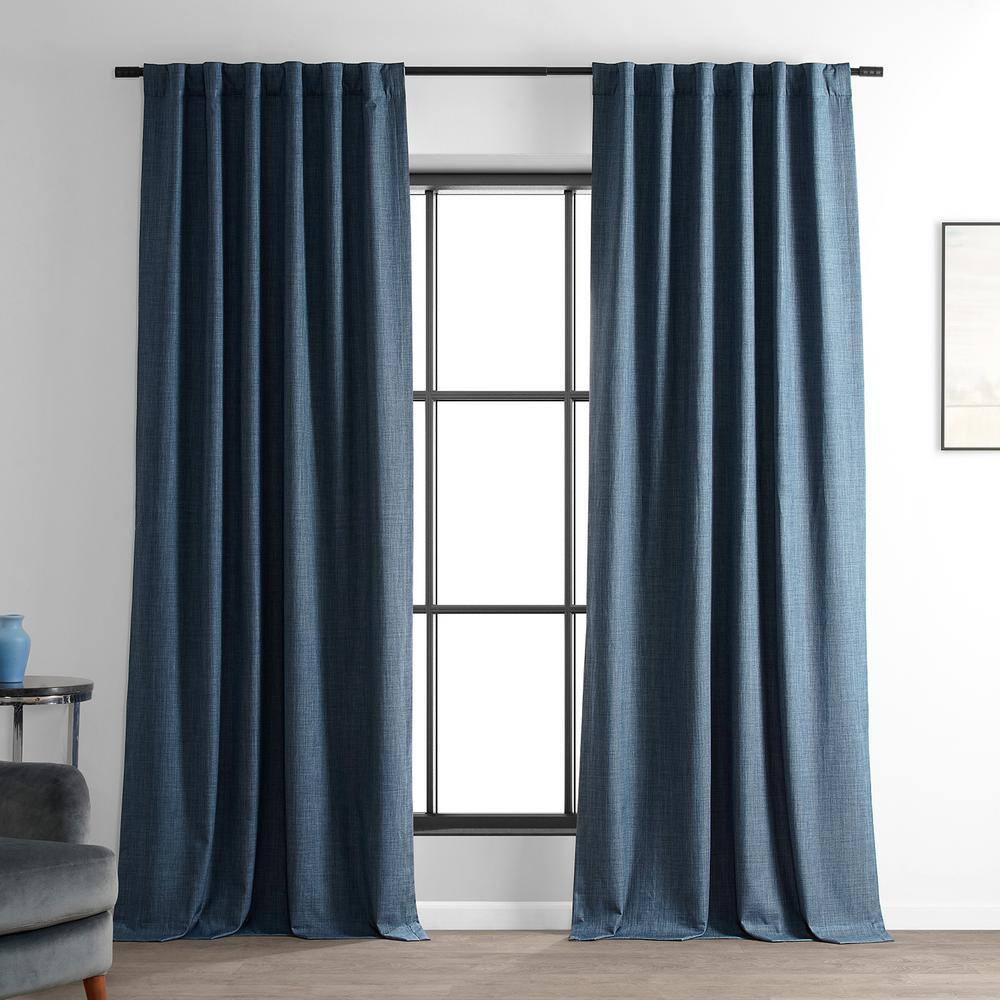Dark Blue Performance Linen 50 In. W X 96 In. L Rod Pocket Hotel Blackout Curtai
